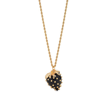 Gold Studded Black Strawberry Pendant Necklace