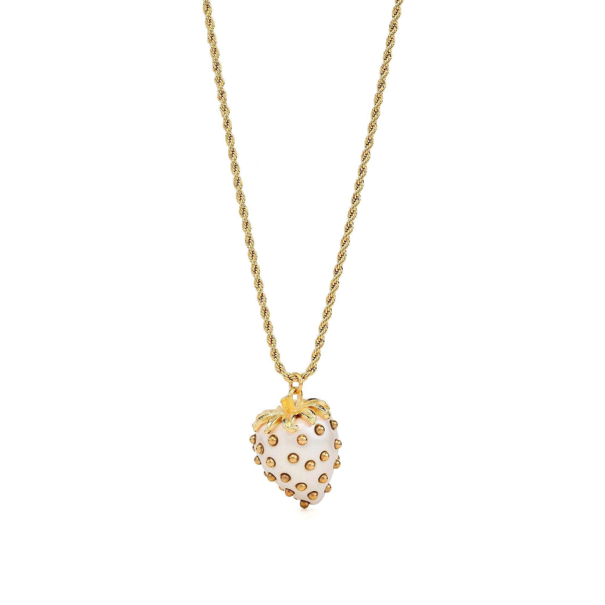 Gold Studded Pearl Strawberry Pendant Necklace