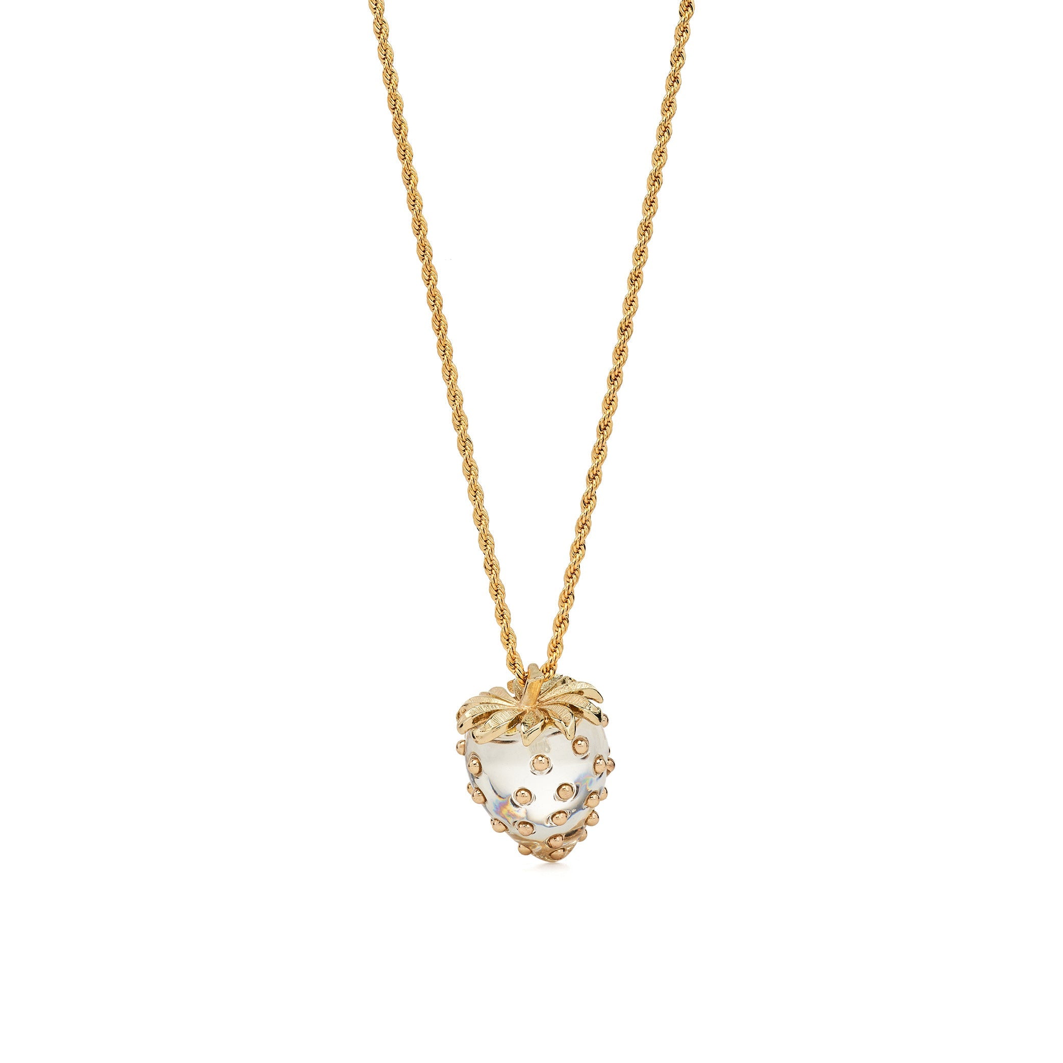 Gold Studded Crystal Strawberry Necklace