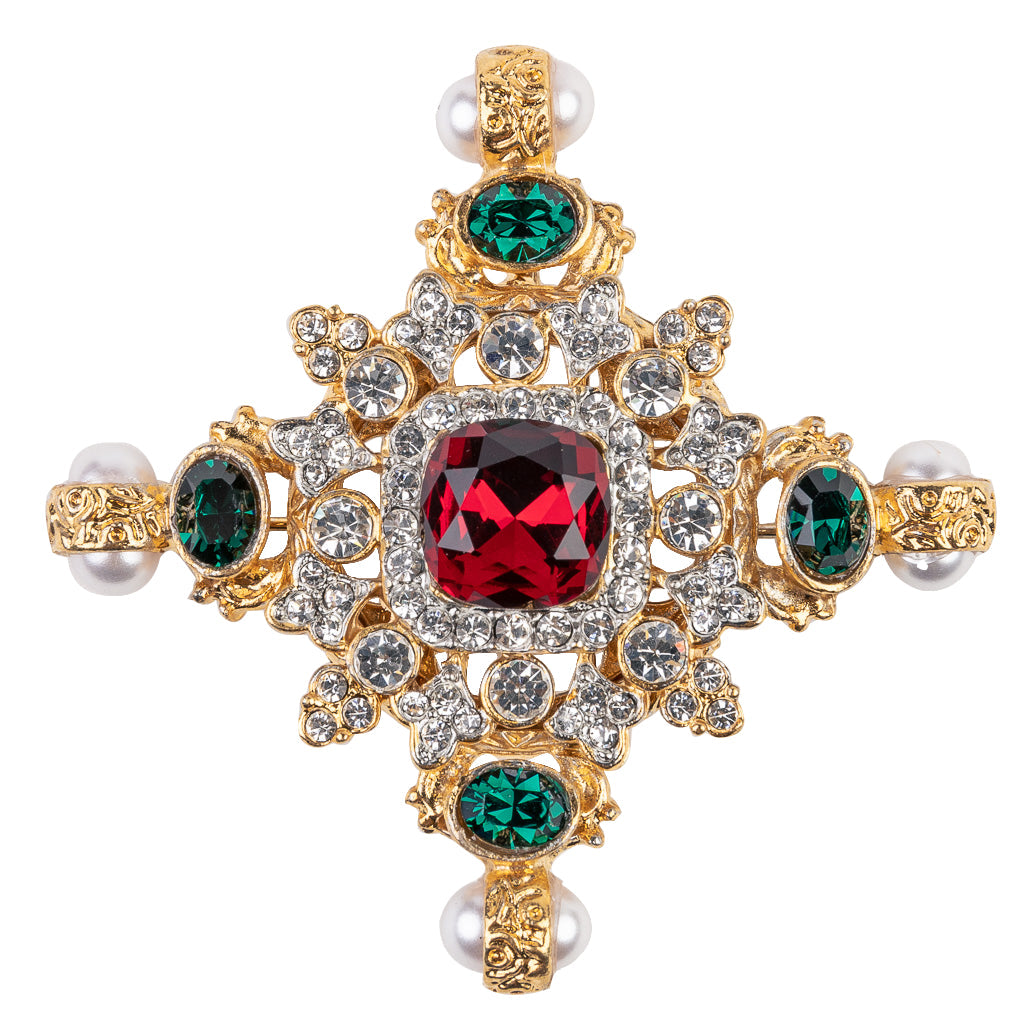 Emerald and Ruby Gemstone Pin