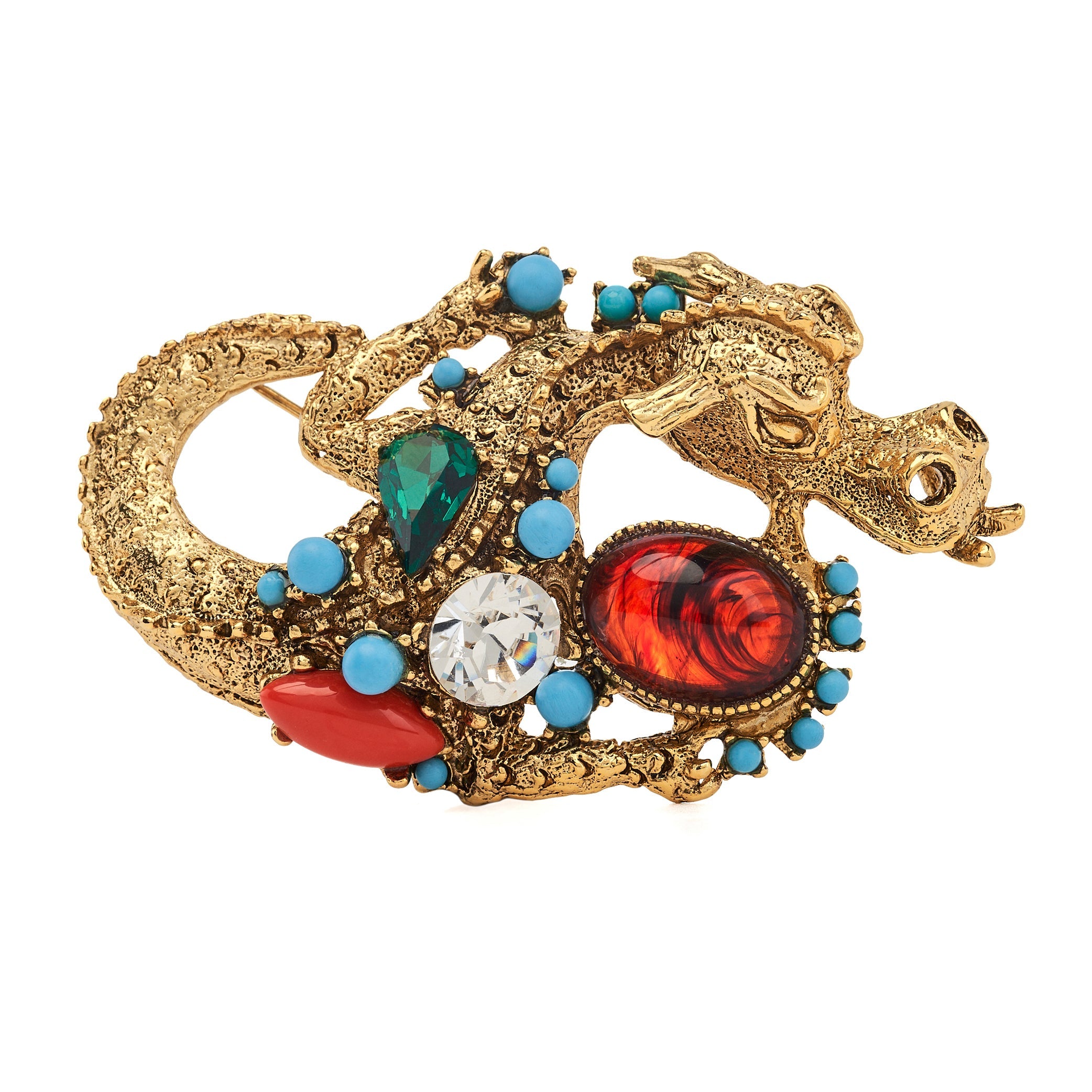 Multi-Gemstone Dragon Statement Brooch