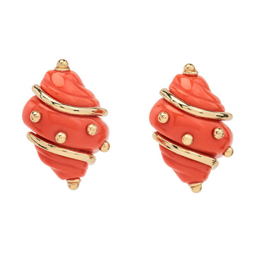 Coral Shell Studded Clip Earrings