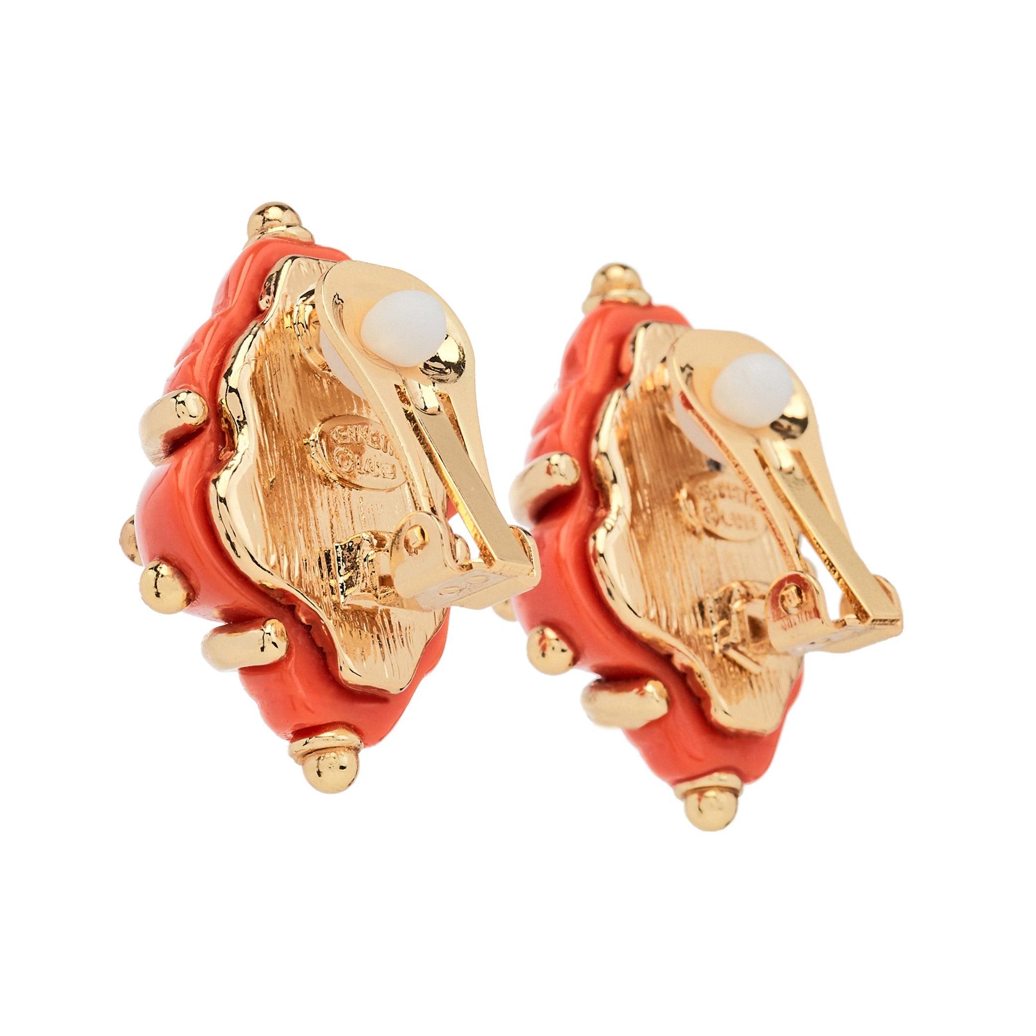 Coral Shell Studded Clip Earrings