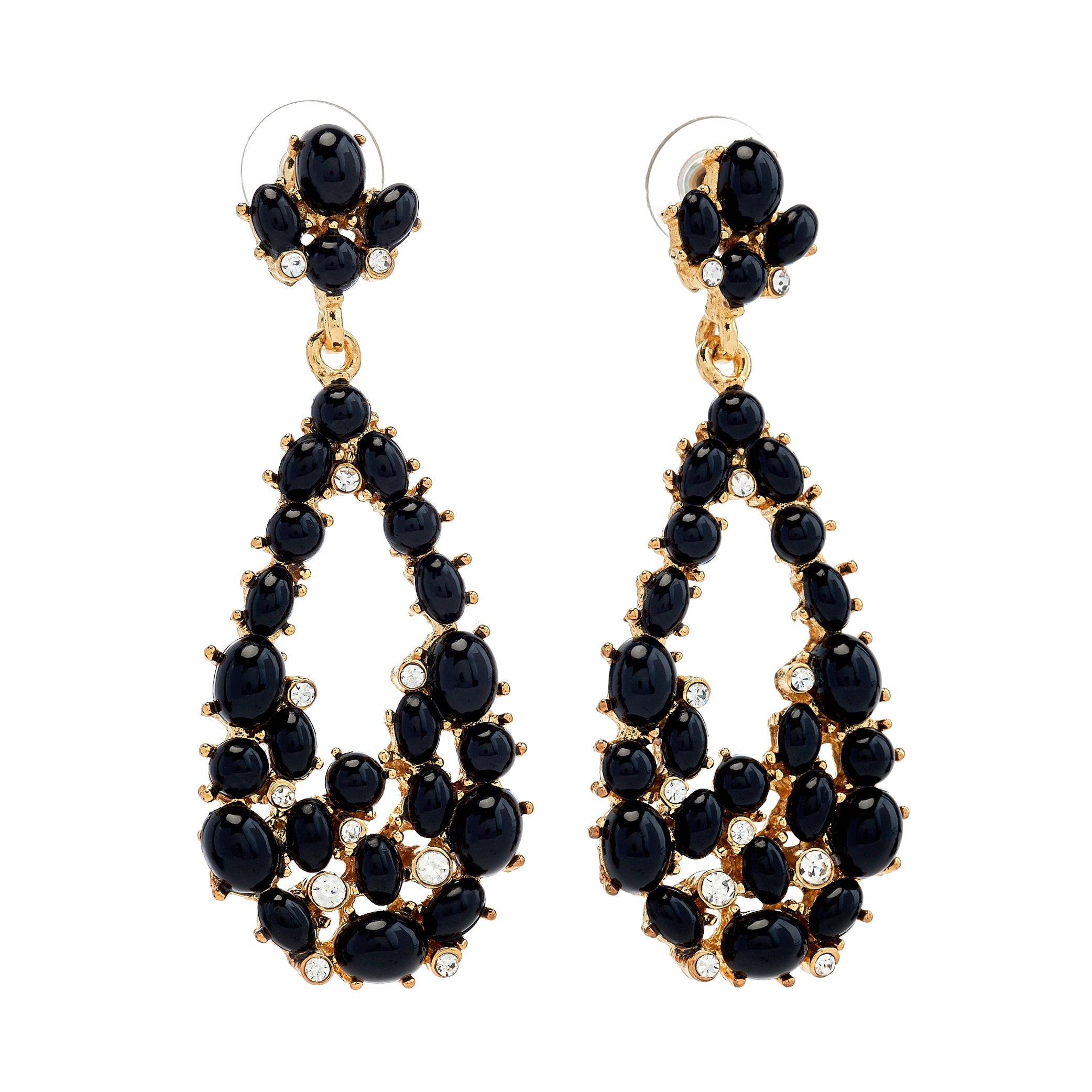 Black Cabochon Teardrop Pierced Earrings