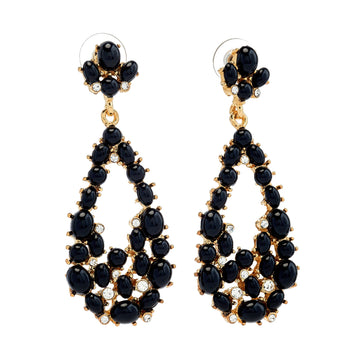 Black Cabochon Teardrop Pierced Earrings