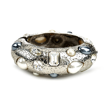 Two-Tone Pearl Bangle Bracelet - Light Antique Silver
