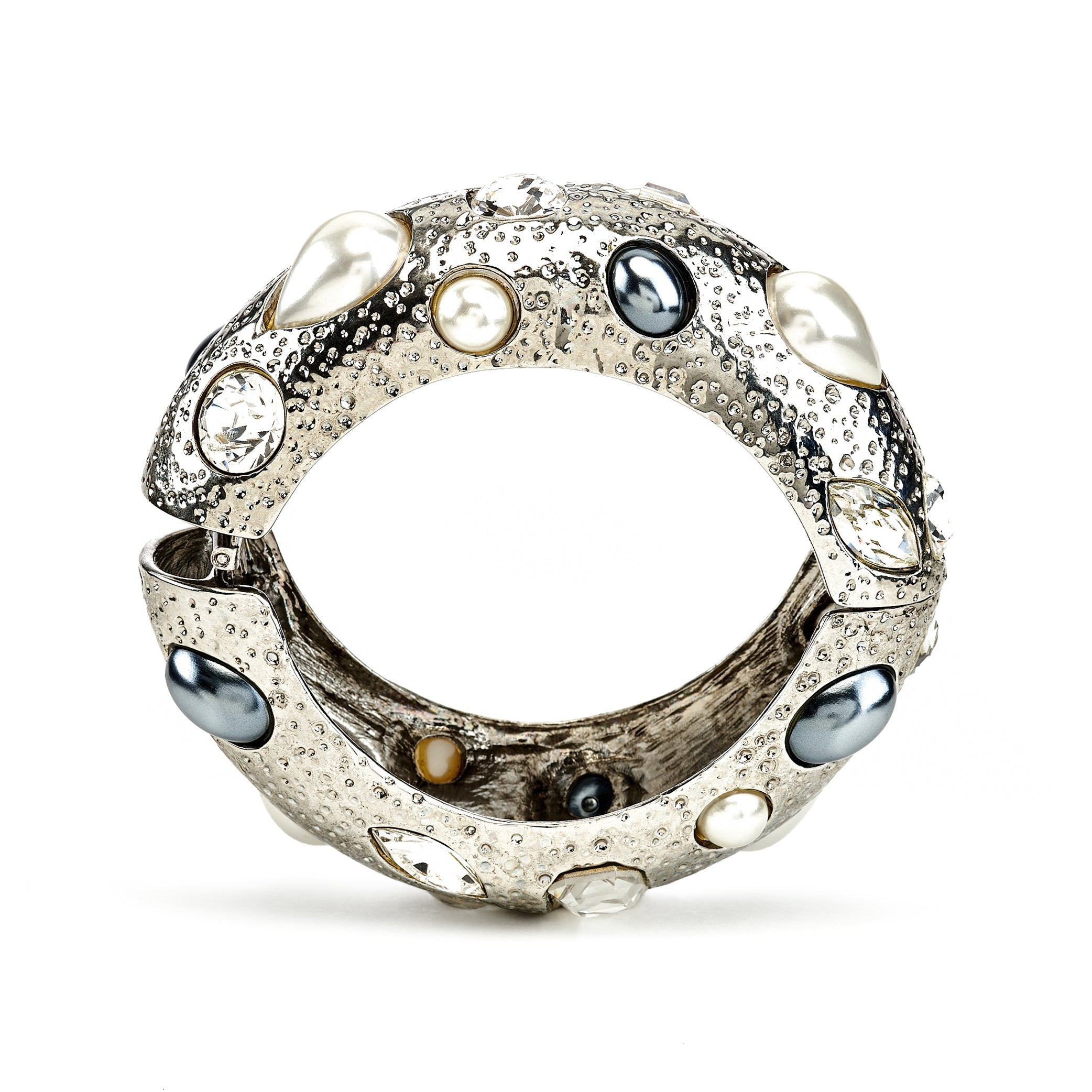 Two-Tone Pearl Bangle Bracelet - Light Antique Silver