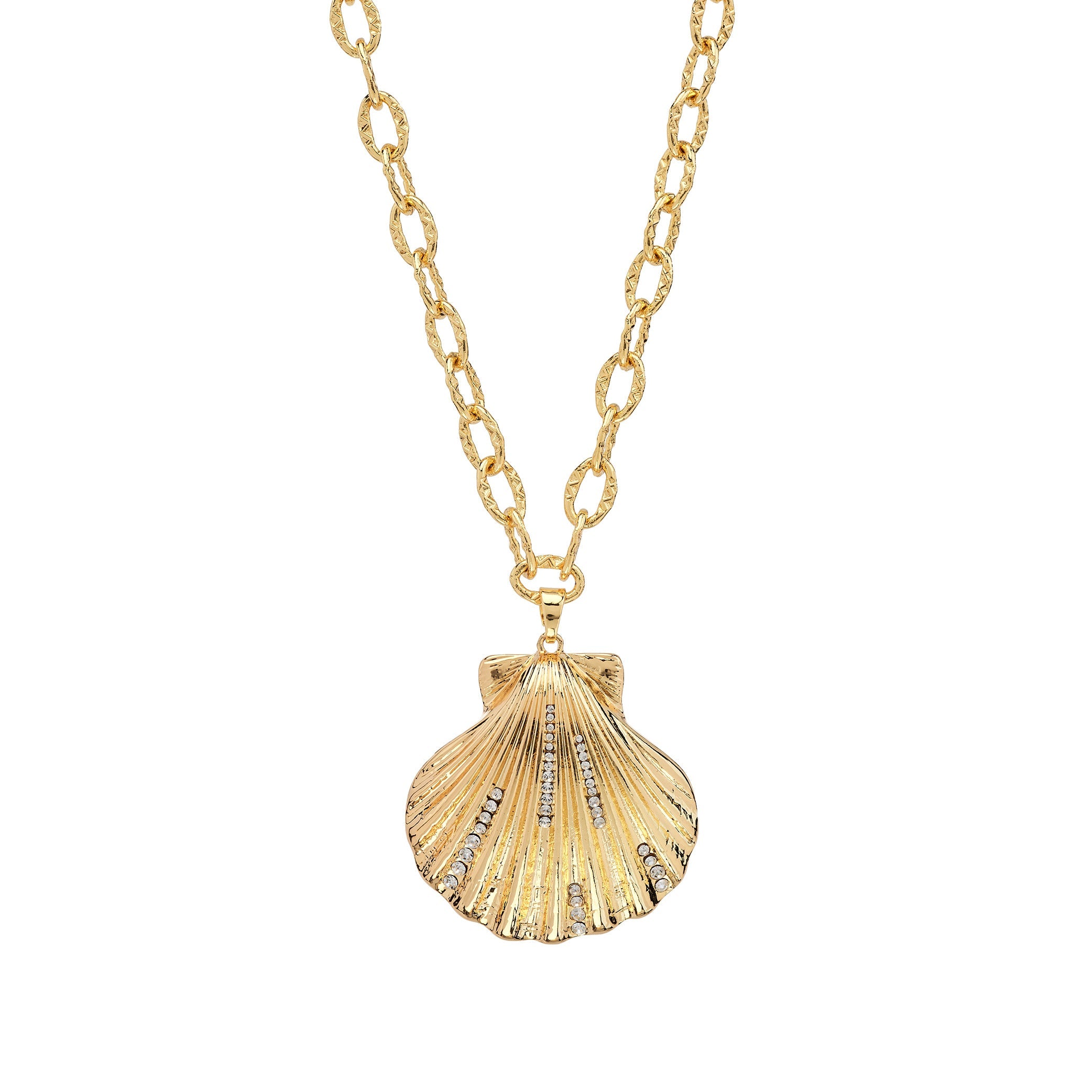 Gold & Crystal Shell Pendant Necklace