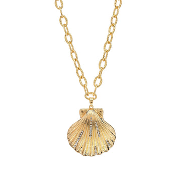 Gold & Crystal Shell Pendant Necklace