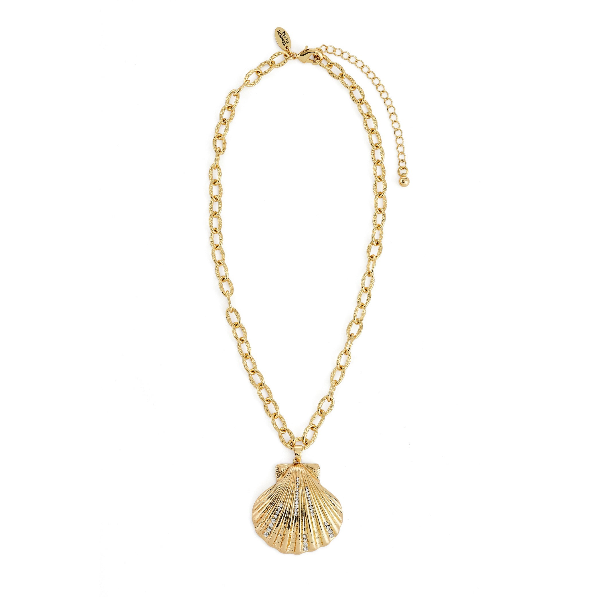 Gold & Crystal Shell Pendant Necklace