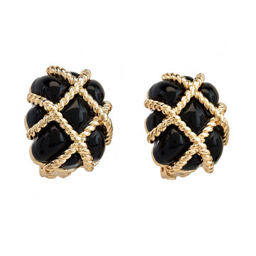 Black Quilted Clip-On Earrings
