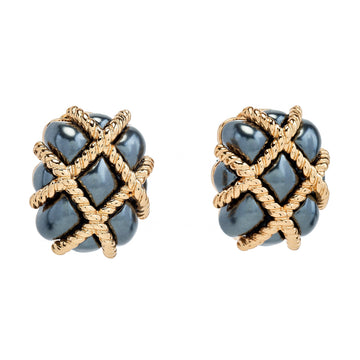 Quilted Grey Pearl Clip-On Earrings