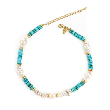 Turquoise Chips Strand Pearl Necklace