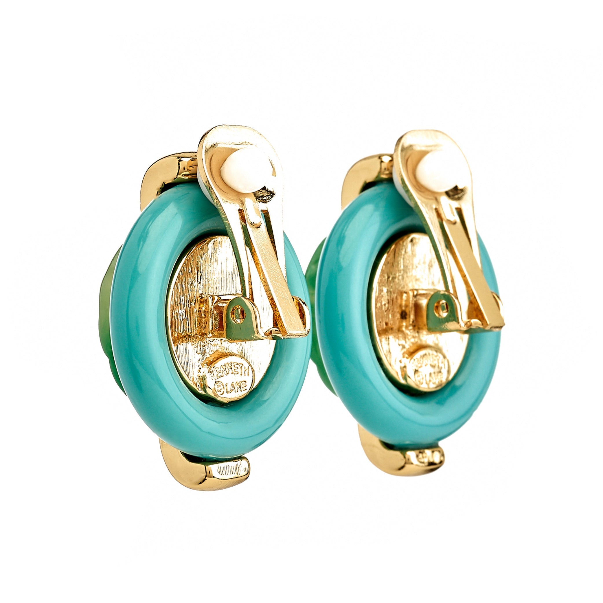 Carved Jade Button Clip-On Earrings