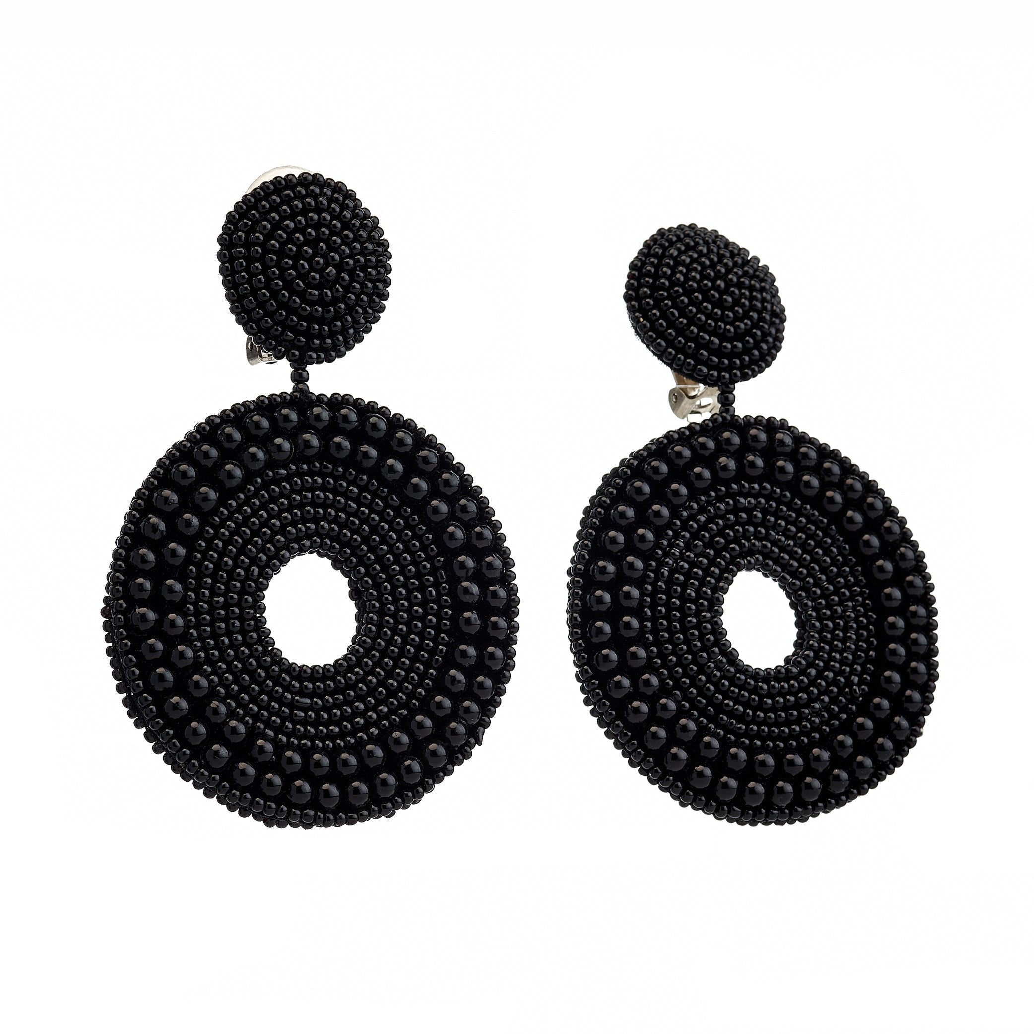 Black Seed Bead Round Clip-On Earrings