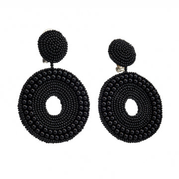 Black Seed Bead Round Clip-On Earrings
