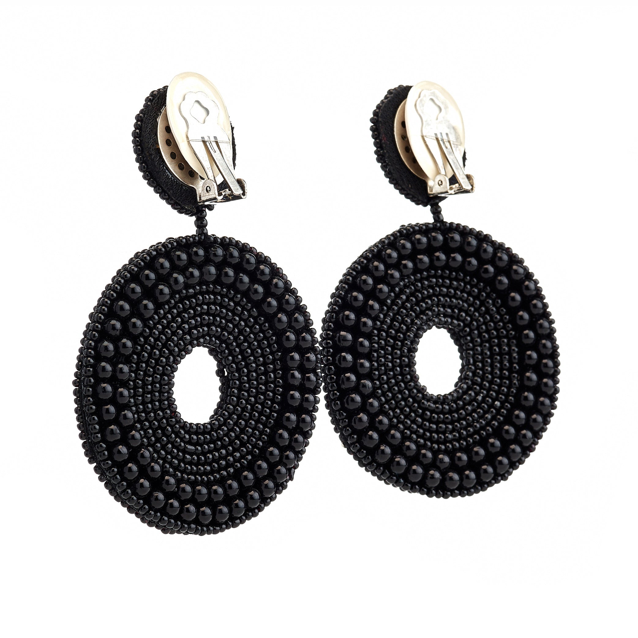 Black Seed Bead Round Clip-On Earrings