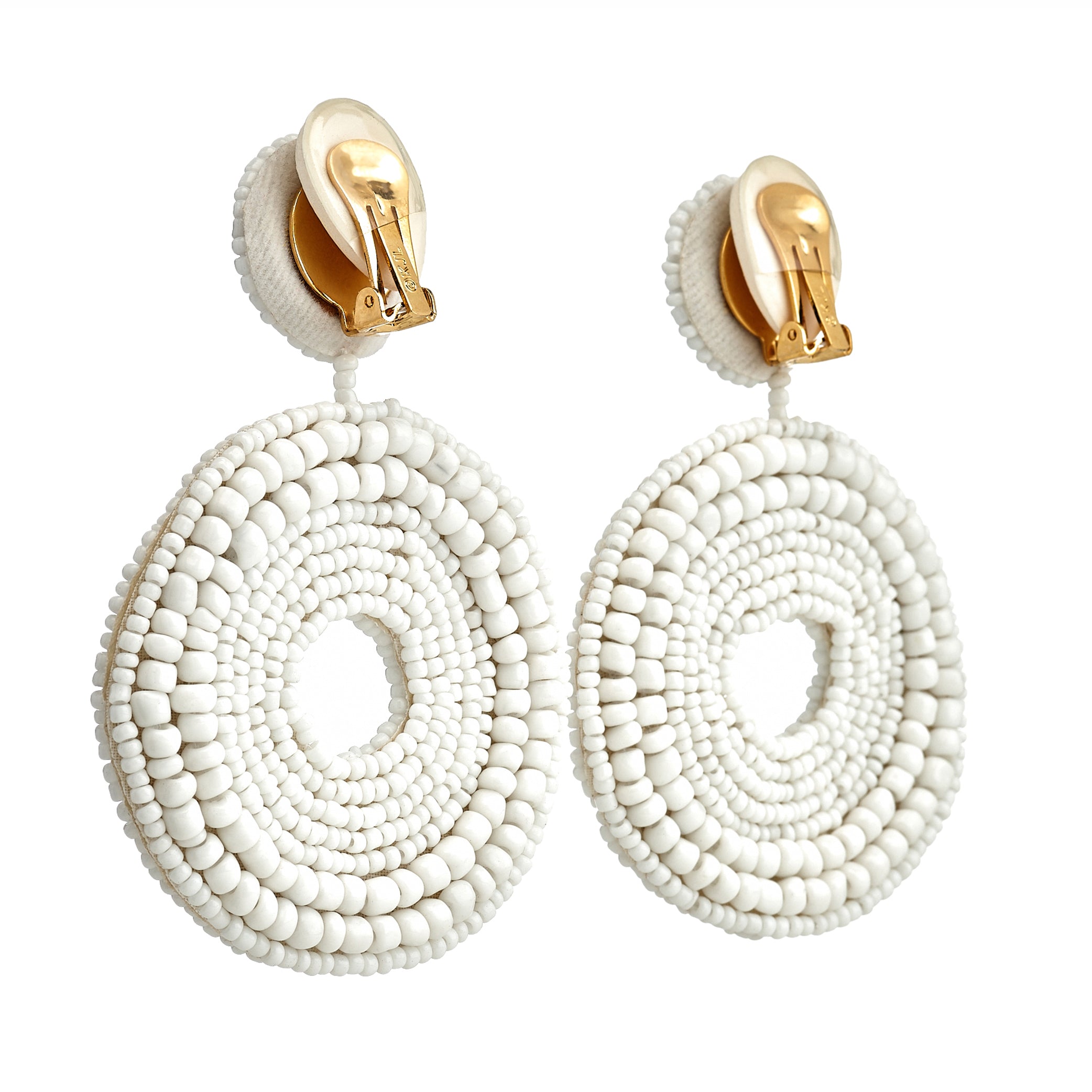 White Seed Bead Round Clip-On Earrings