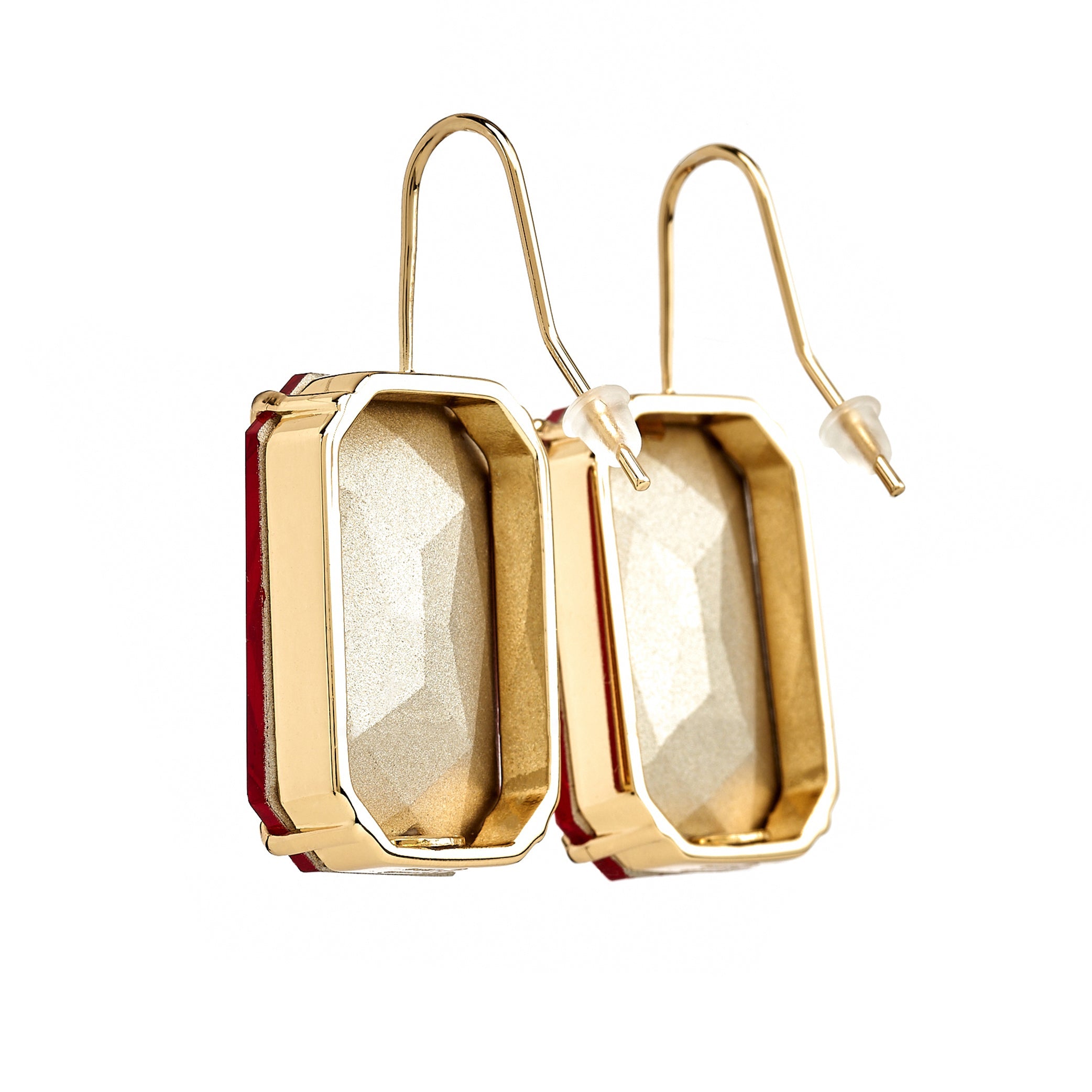 Ruby Octagon Fishhook Earring