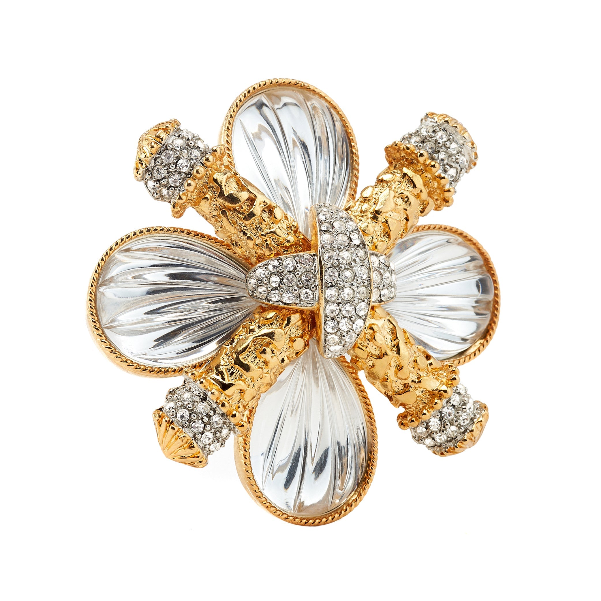 Clear Ribbed Cabochons Cross Pin