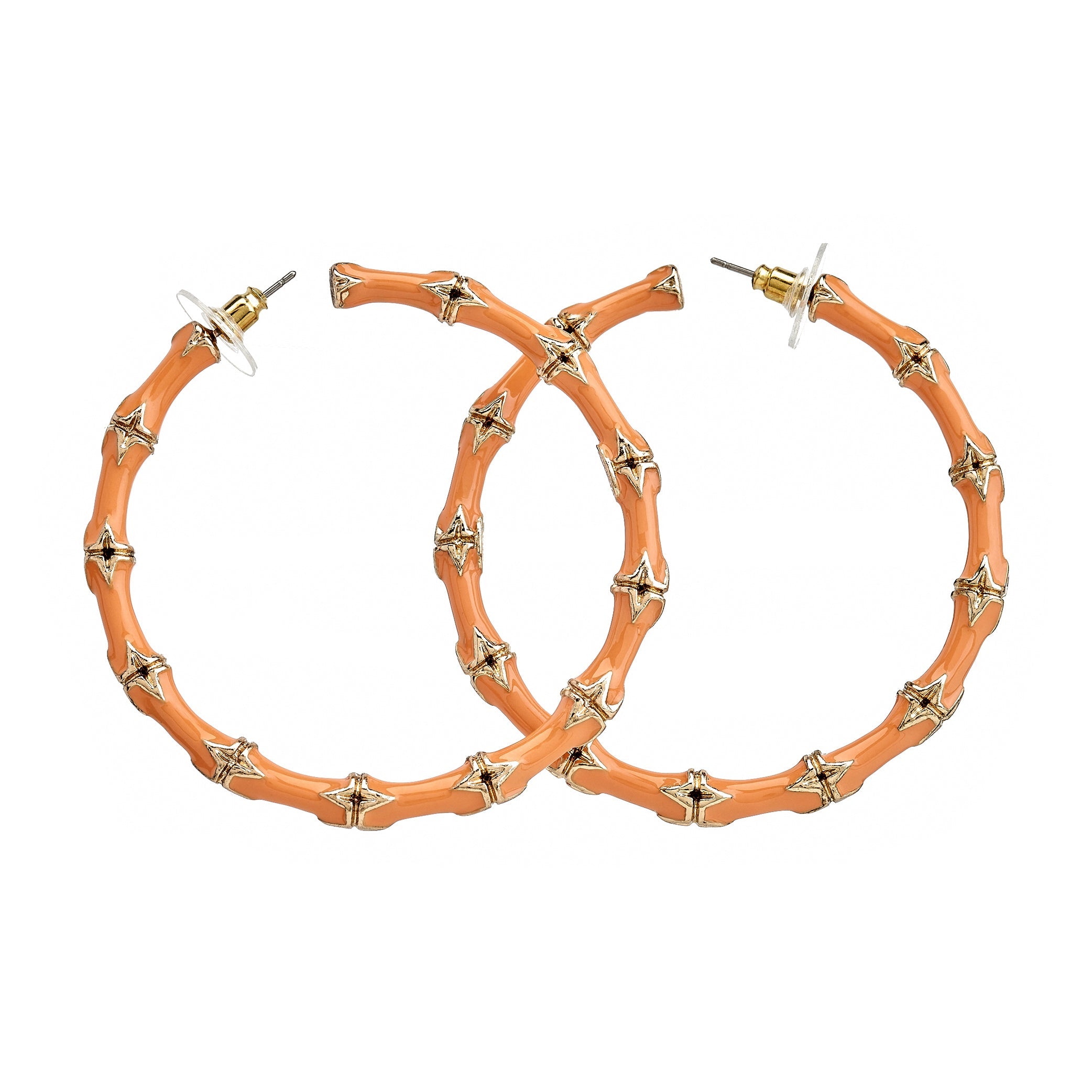 Large Coral Bamboo Hoop Earrings