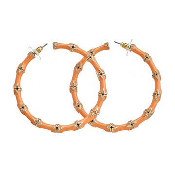 Large Coral Bamboo Hoop Earrings