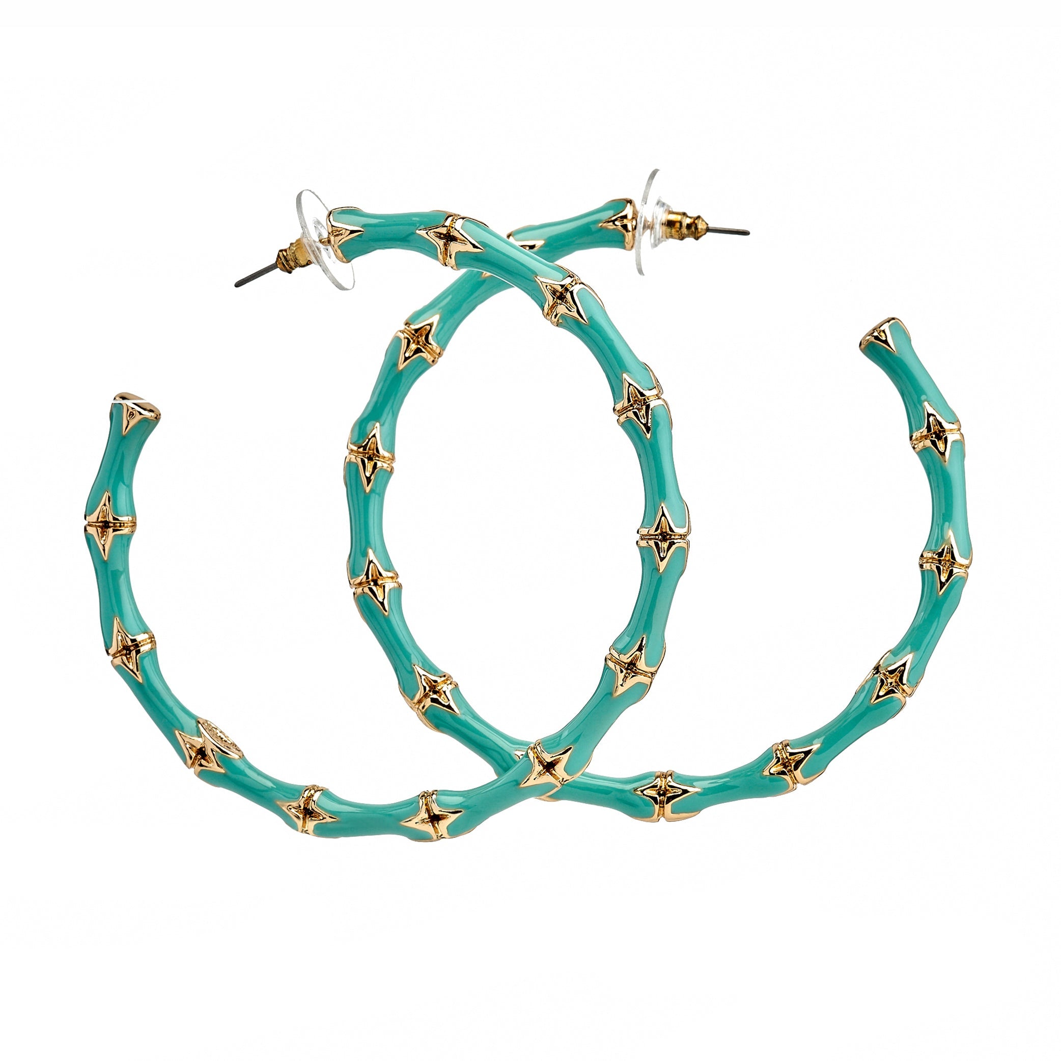 Large Turquoise Bamboo Hoop Earrings