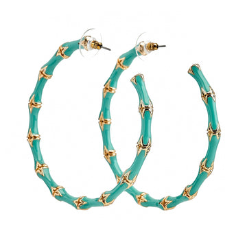 Large Turquoise Bamboo Hoop Earrings