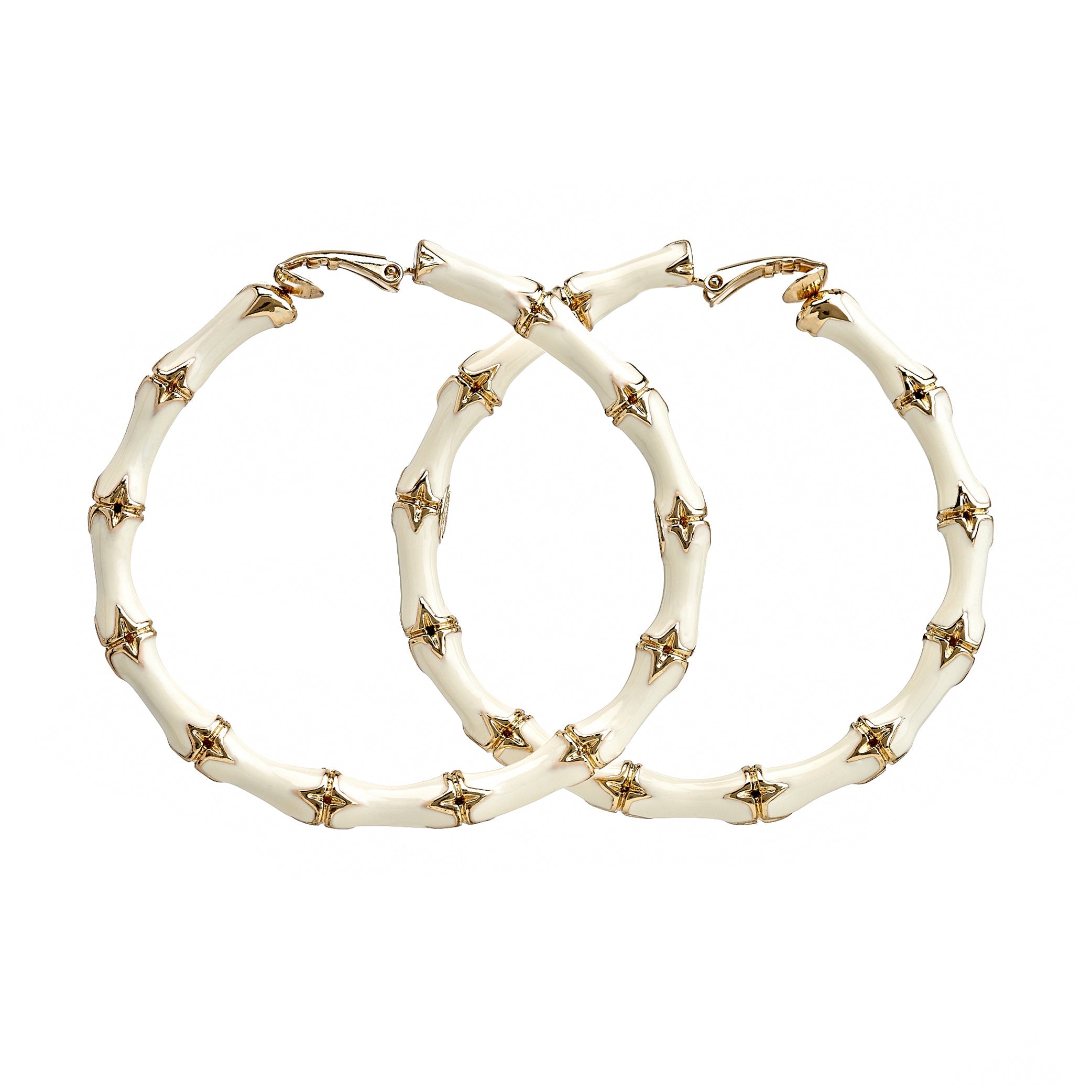 Large White Bamboo Hoop Earrings