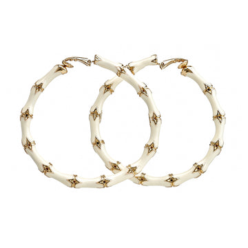 Large White Bamboo Hoop Earrings