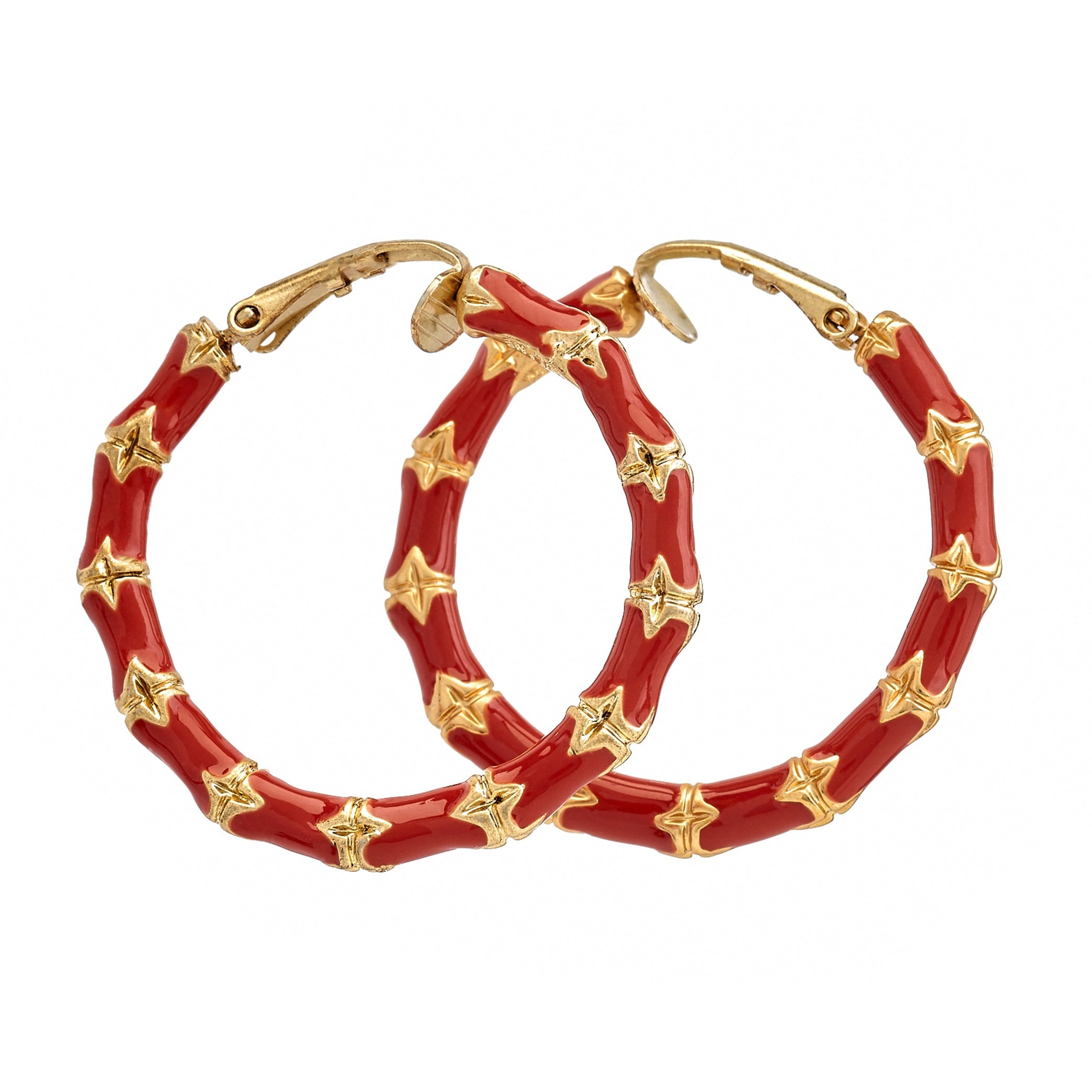 Small Red Bamboo Hoop Earrings