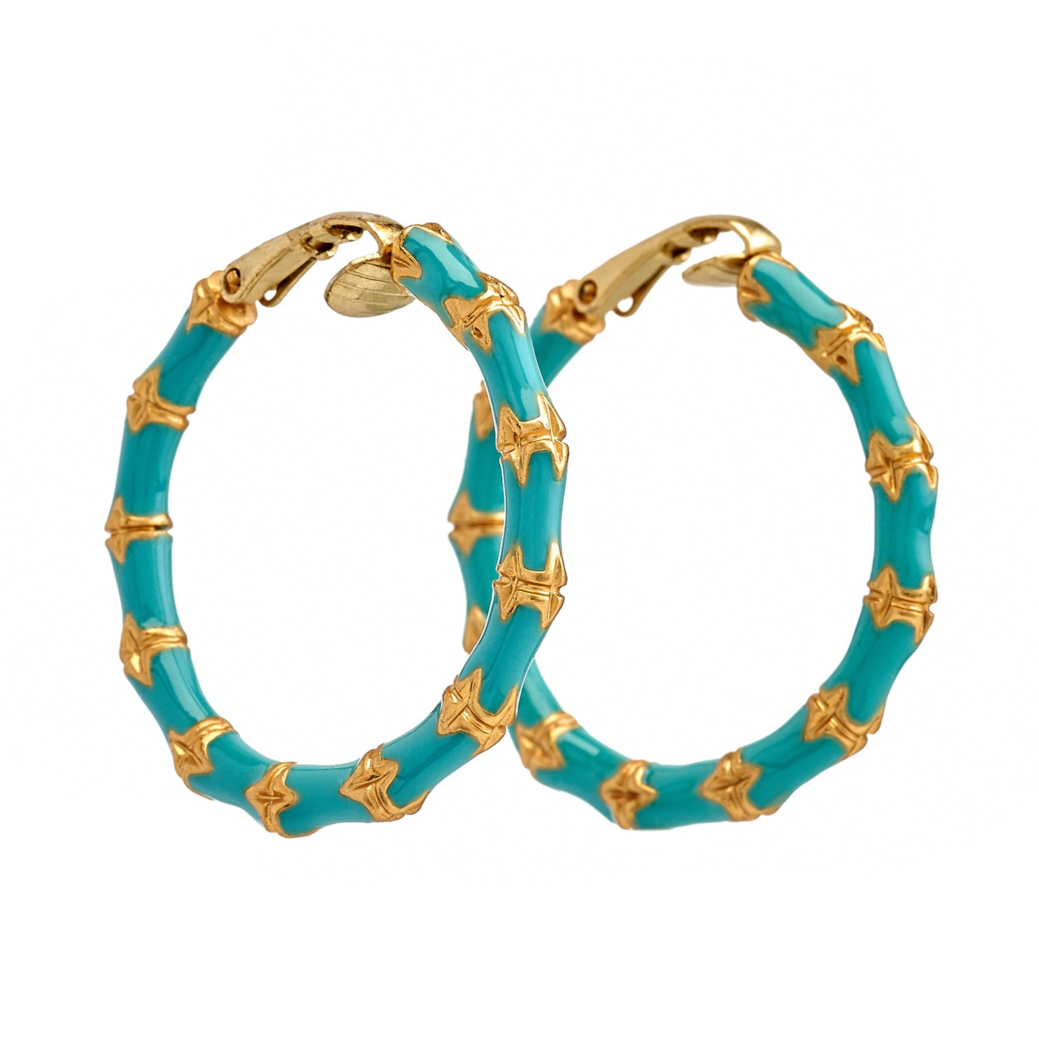 Small Turquoise Bamboo Hoop Earrings