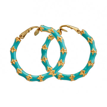 Small Turquoise Bamboo Hoop Earrings