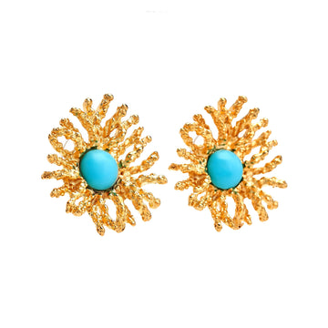 Coral Reef Pierced Earrings - Gold Turquoise