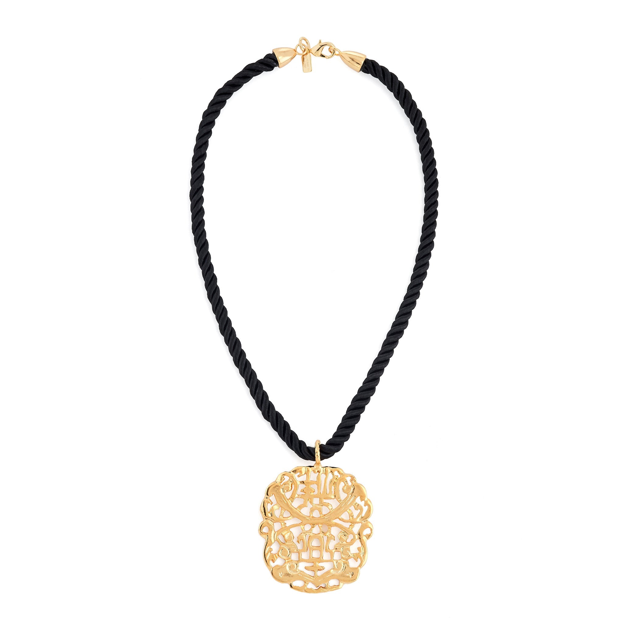 Gold Cut-Out Pendant Cord Necklace