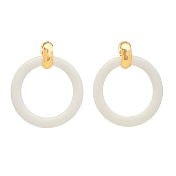 White & Polished Gold Doorknocker Clip Earrings