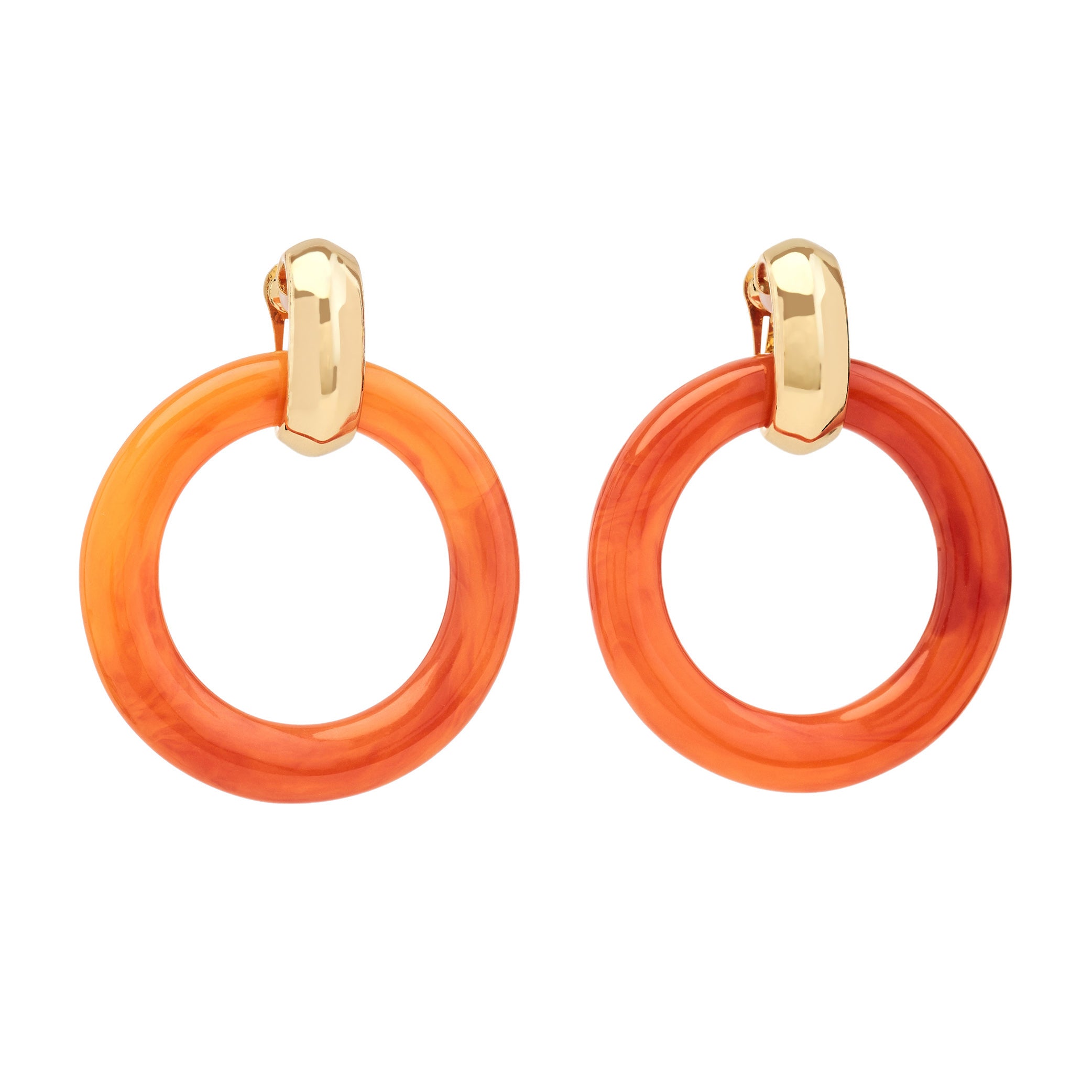 Satin Gold & Amber Doorknocker Clip Earrings