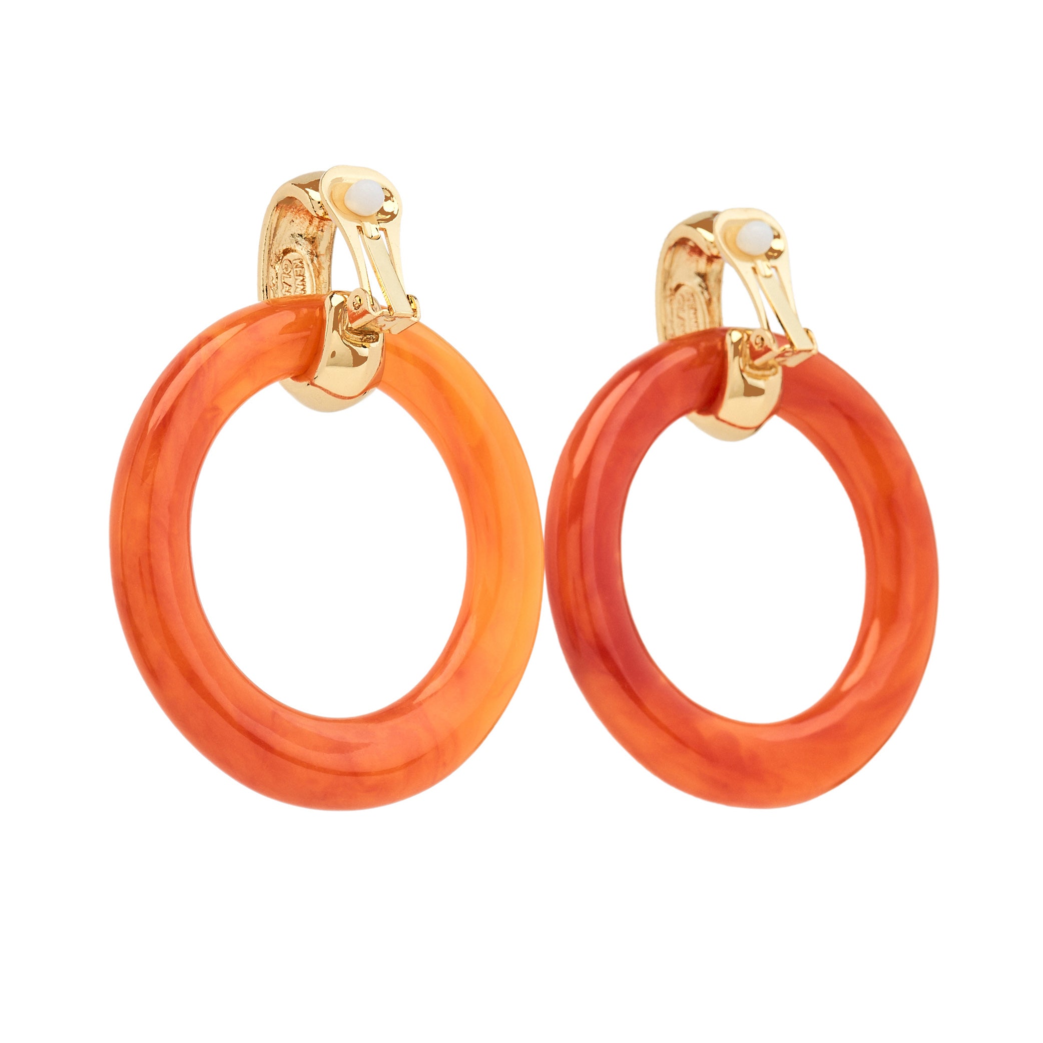 Satin Gold & Amber Doorknocker Clip Earrings