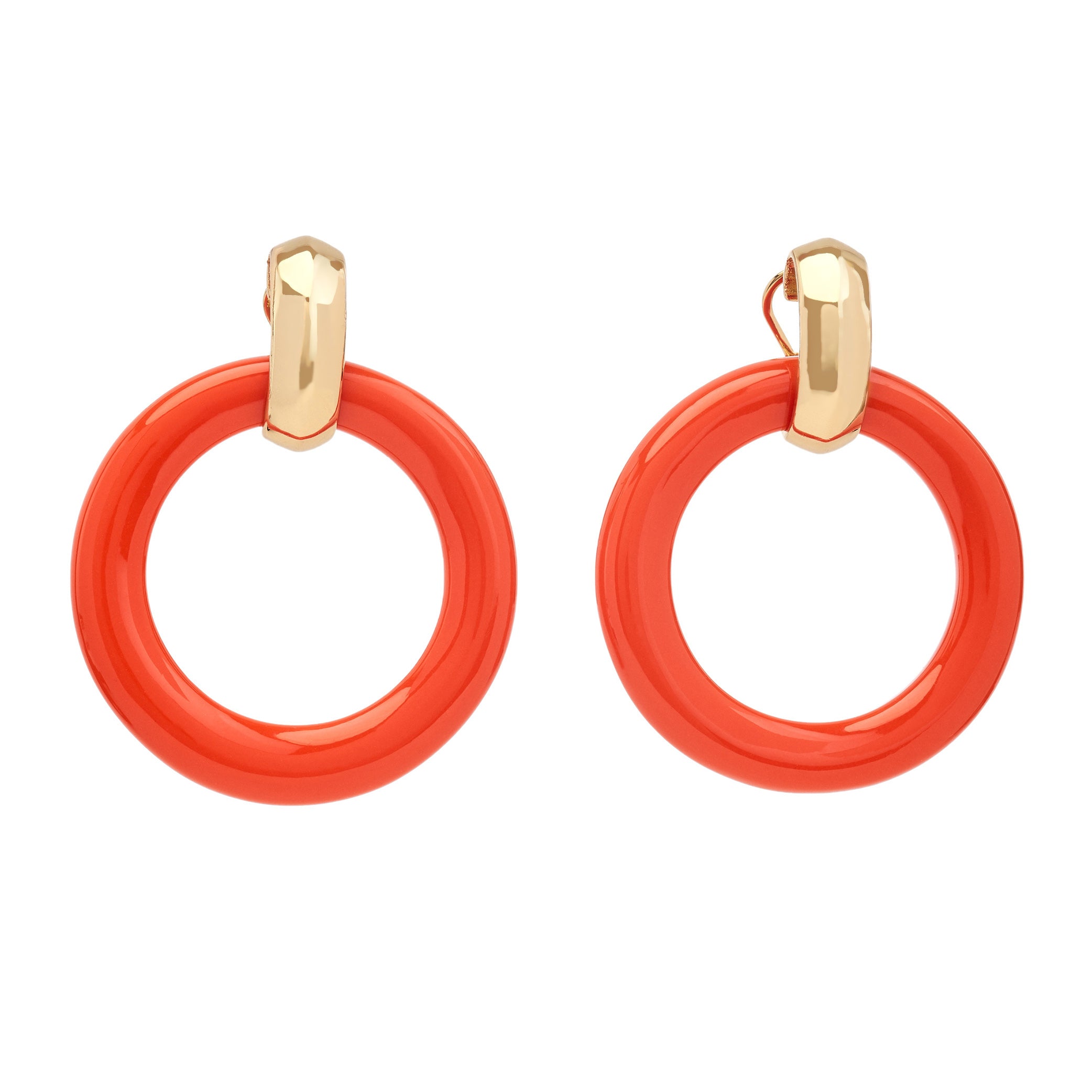 Gold & Coral Doorknocker Earrings