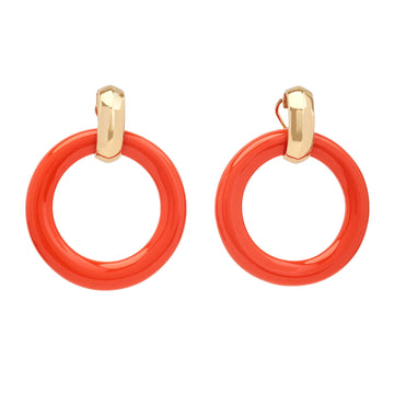 Gold & Coral Doorknocker Earrings