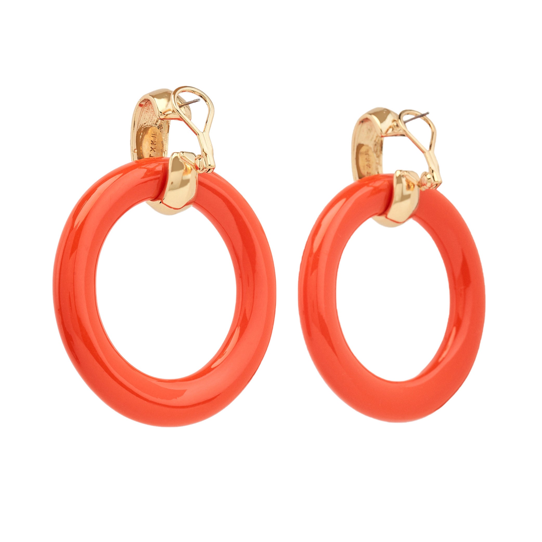 Gold & Coral Doorknocker Earrings