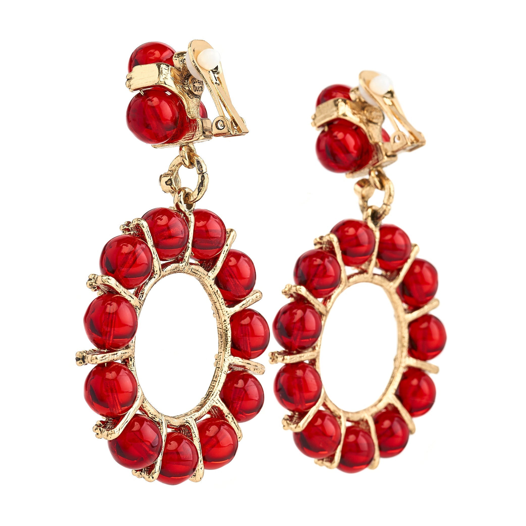 Ruby Glass Drop Clip Earrings