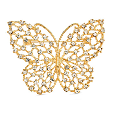 Gold Rhinestone Openwork Butterfly Pin