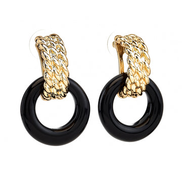 Gold & Black Doorknocker Pierced Earrings