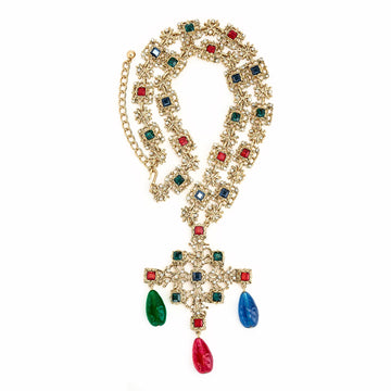 Vintage Light Antique Gold Multi-Drop Pendant Necklace