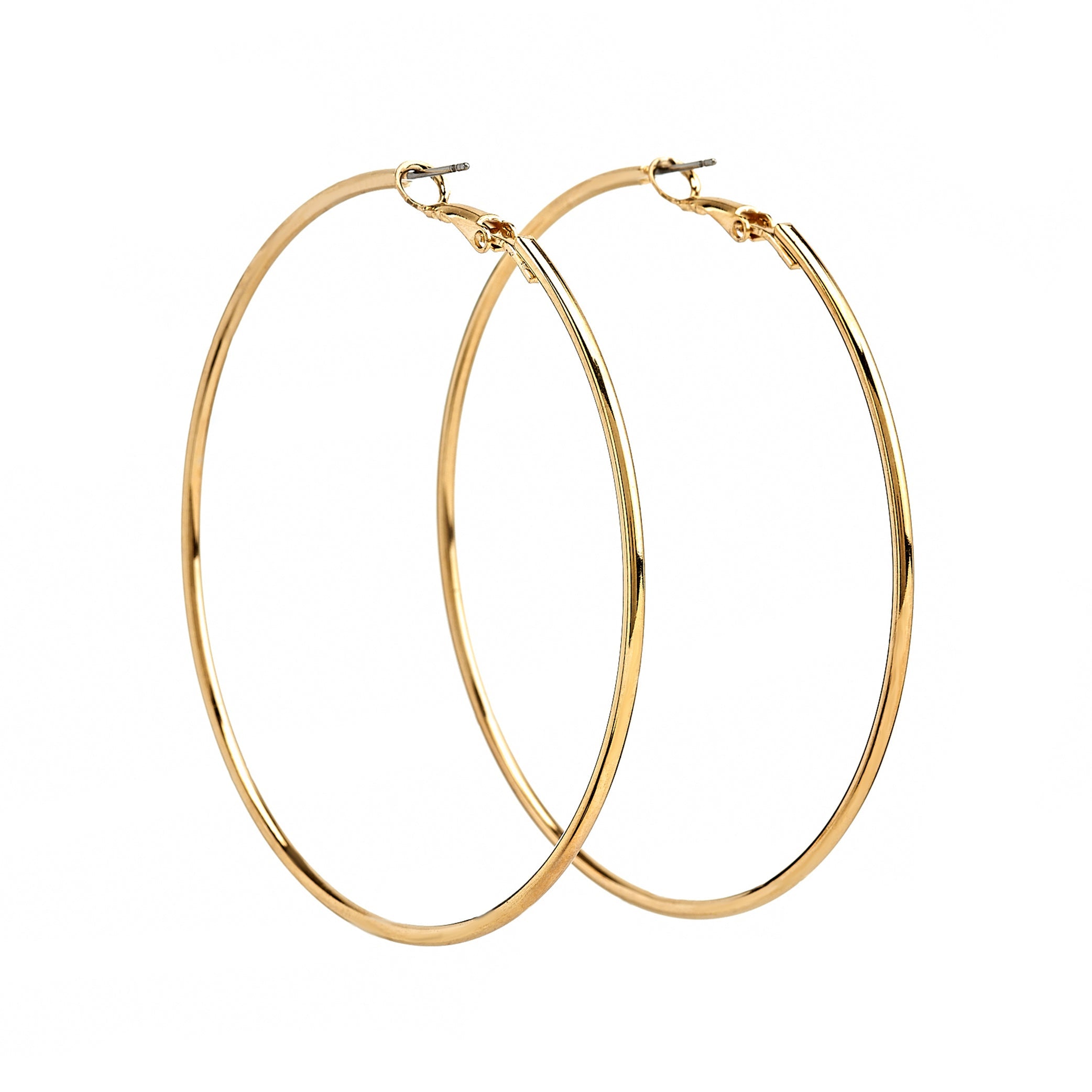Medium Gold Thin Wire Hoop Post Earring