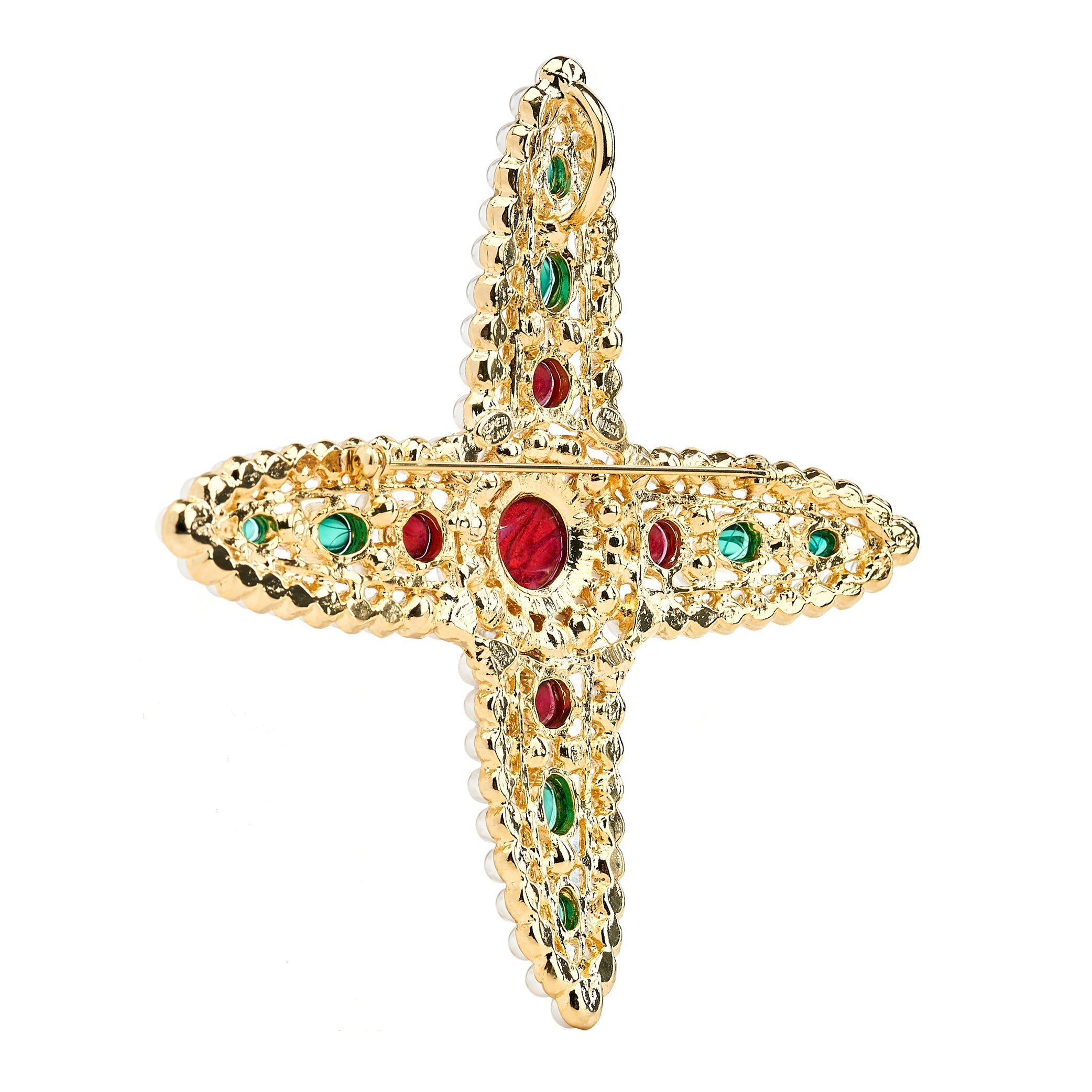Satin Gold Gem and Pearl Cross Pin