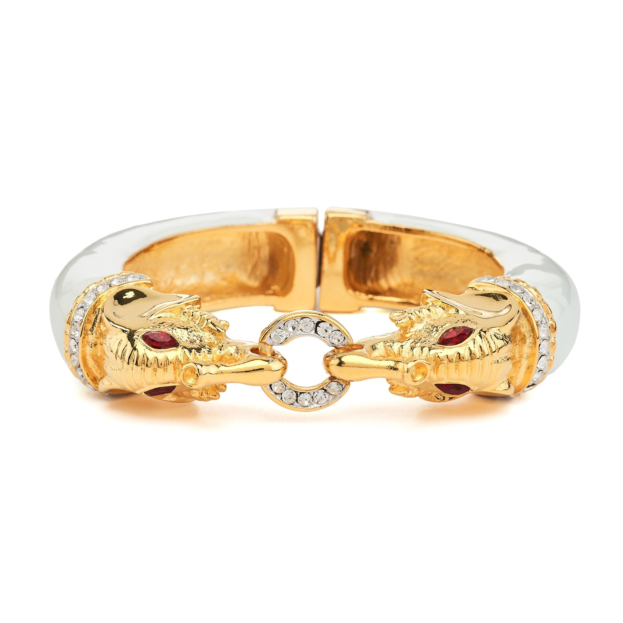 White Enamel Elephant Statement Bracelet