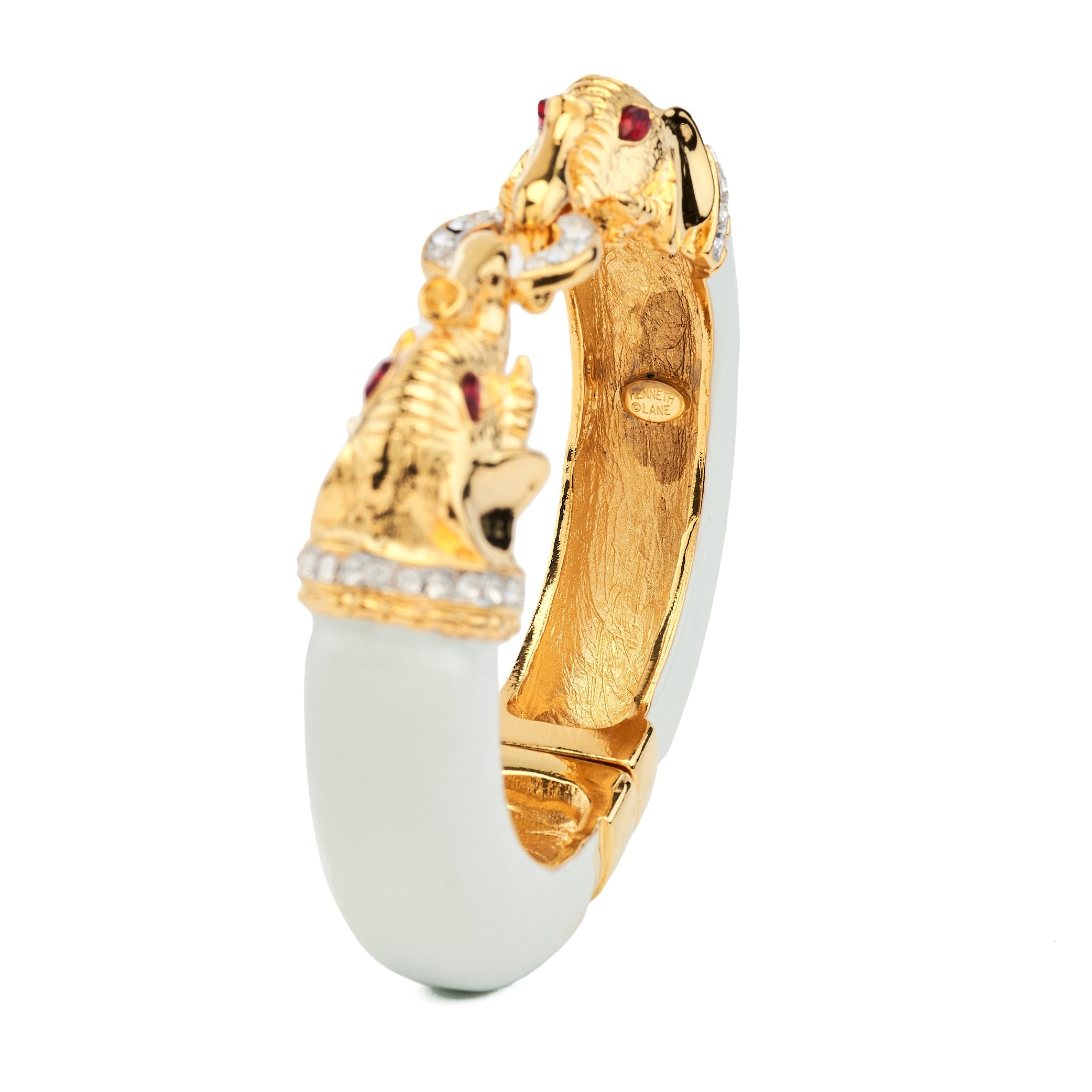 White Enamel Elephant Statement Bracelet