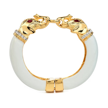 White Enamel Elephant Statement Bracelet
